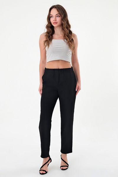 Hazel Pantaloni negri cu picior tub elastic cu talie înaltă de damă