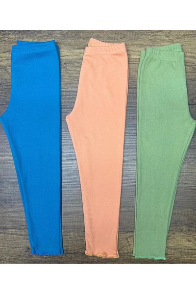 Fun Colanți lungi pentru fete, 3 piese, cu nervuri flexibile (100% bumbac)