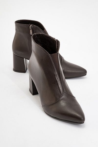 LuviShoes Γυναικείες μπότες με τακούνι FİNDA Brown Skin από γνήσιο δέρμα