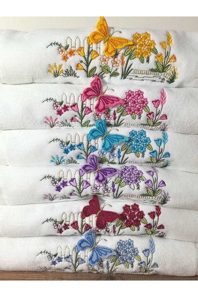 Peacock 6 Pieces 3D Embroidered, 100% Cotton Kitchen Towel 30X50