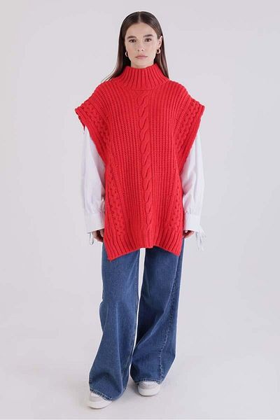 ALLDAY Red-Hair Braided Turtleneck Sweater