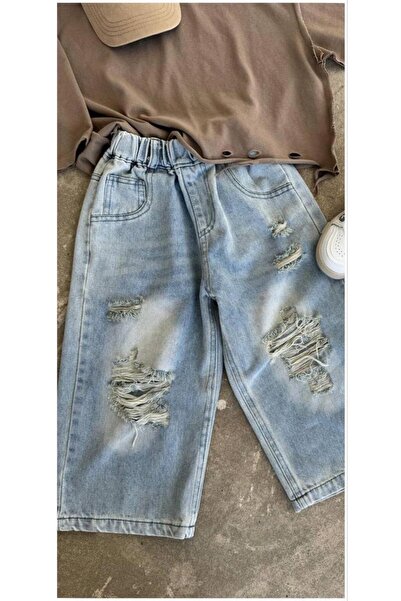 AdaKids Yeni̇ Sezon Unisex Model Yirtik Paça Detayli Çocuk Jean