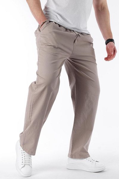 Madmext Steinfarbene Herrenhose mit weitem Bein und Bindebändern E7403