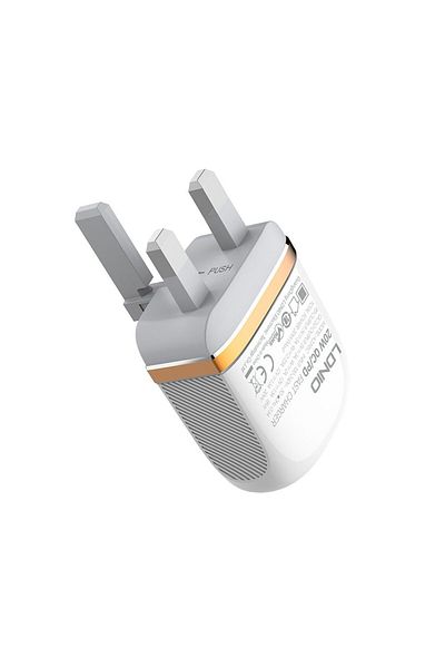 LDNIO UK Travel Charger -2 USB  PD + QC3.0 - 20W