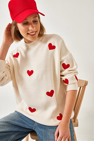 Bianco Lucci Women's Heart Embroidered Long Knitwear Sweater