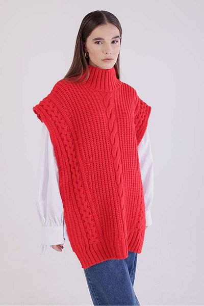 ALLDAY Red-Hair Braided Turtleneck Sweater