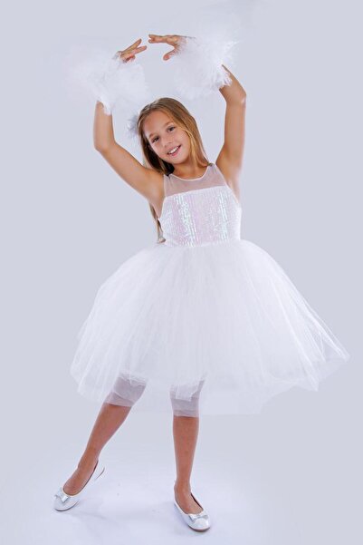 Marka Ponpon Kollu Tüllü Pullu Tokalı Fiyonklu Kız Çocuk Doğum Günü Parti Elb...