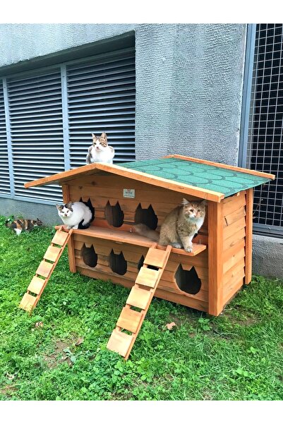 PATİ EMLAK Ahşap Kedi Evi 8 Yuvalı Pati Emlak (DIŞ ORTAMA DAYANIKLI KEDİ KULÜ...
