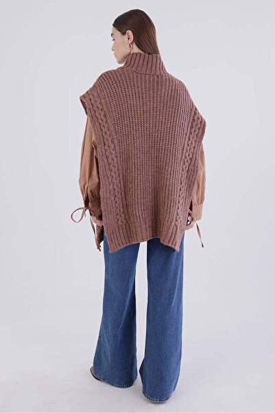 ALLDAY Camel-Saç Örgülü Balıkçı Yaka Süveter