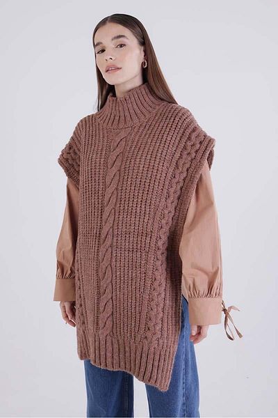 ALLDAY Camel-Hair Braided Turtleneck Sweater