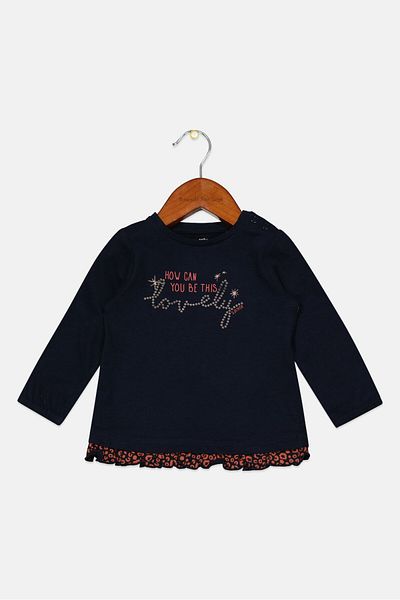 s.Oliver Toddlers Girl Crew Neck Printed Long Sleeve Tps, Navy Blue