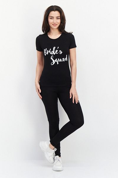BOOHOO طقم نسائي مكون من قطعتين من تي شيرت بأكمام قصيرة ورقبة دائرية وبنطلون ضيق، أسود