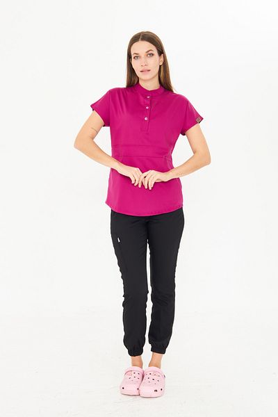 Class Üniforma Black Women's Lycra Nova Jersey - Cherry Motif Nurse Collar Half Placket