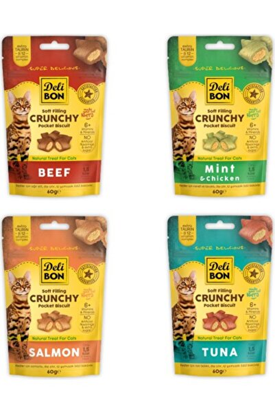 Delibon Crunchy Içi Dolgulu Bisküvi Karışık Kedi Ödülü Çeşitleri 4X60GR