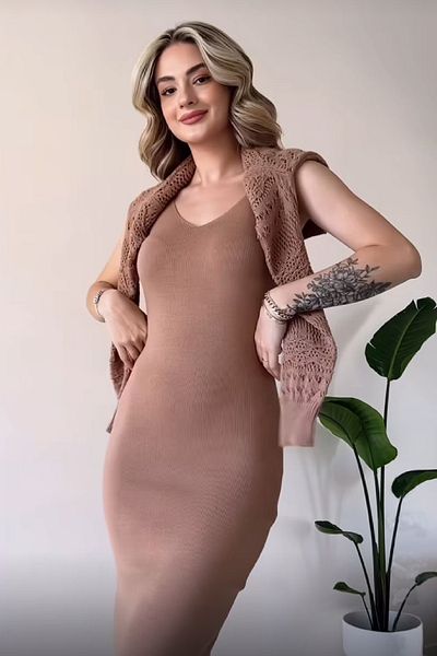 NY MODA Women's Black Openwork Knitwear Sweater Thin Strap Dress Double Set