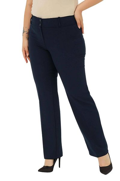 Hanezza Pantaloni de damă din bumbac lycra bleumarin - talie înaltă și picior tubular