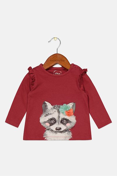 s.Oliver Toddlers Girl Crew Neck Printed Long Sleeve Tops, Old Red