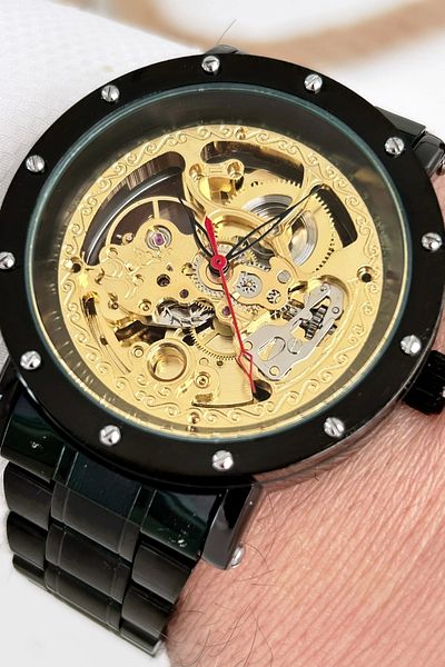 COMMES Automatic Battery Free Mechanism, Black Color Steel Band Men's Wrist Watch Sdcms026