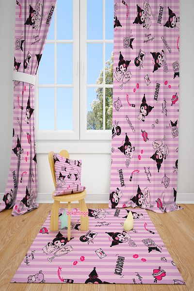 dekomingo Striped Pink Coromies 2 Wings Fon Curtain