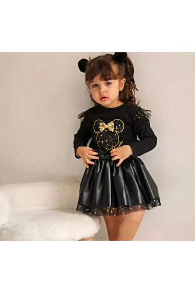 Ebru Set fuste din tul din piele artificială neagră pentru fete