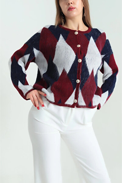 Ugdelia Diamond Patterned Feathered Rose Gold Women's Cardigan