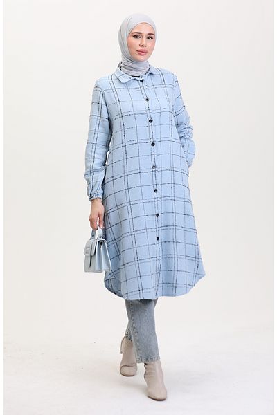 sefamerve Tweed Button Tunic 0564-05 Ice Blue