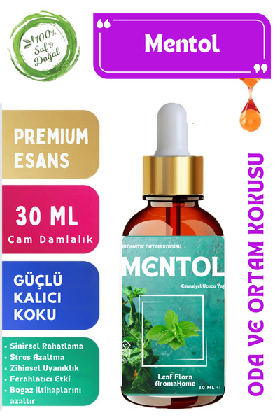 LeafFlora AromaHome Mentol - Esansiyel Uçucu Yağ - Oda ve Ortam Kokusu 30 ML