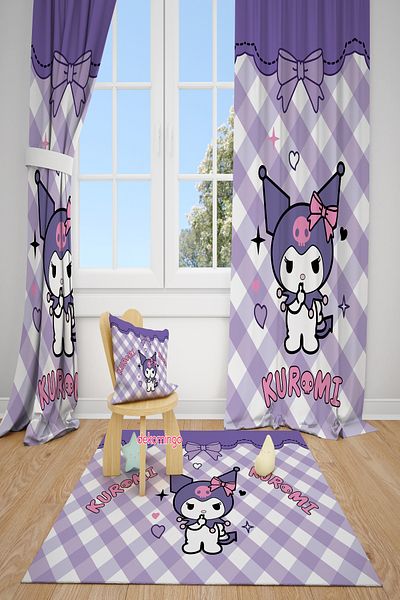 dekomingo Purple Scarped Kuromi̇ 2 Wing Fon Curtain