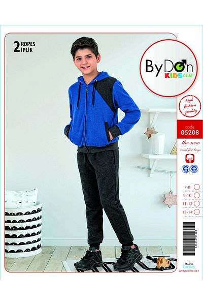 ByDon Set de trening pentru băiat, bumbac, cu mânecă lungă, cu glugă, cu fermoar, cu 2 fire