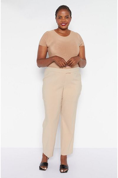 Anne Klein Women Plus Size Solid Straight Leg Pants, Tan