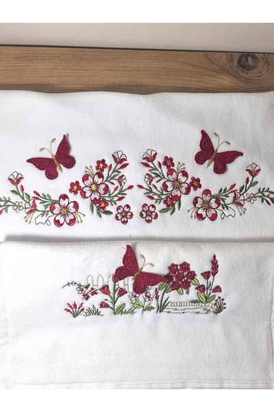 Peacock Mother and Daughter 3D Embroidered Towel 2 Pieces 100% Cotton
