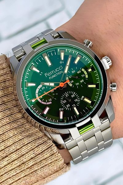 Ferrucci Men's Wristwatch - Function 3Atm, Silver-Silver Color, Colorful Mineral Glass Bracelet Sdfer139