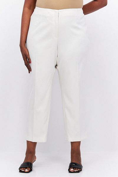Anne Klein Women Plus Size Plain Cropped Pants, Beige
