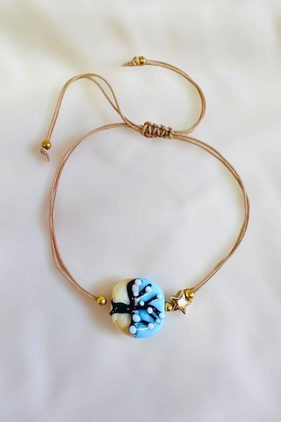 PETEK AKSESUAR Glass Murano Anklet Bracelet - Wooden Handmade
