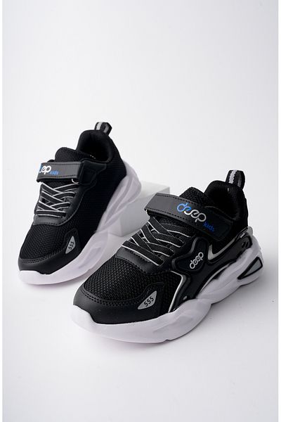 McDark Rubber Laced Black and White Orthopedic Non-Yellowing Sole and Velcro Unisex Children's Shoes