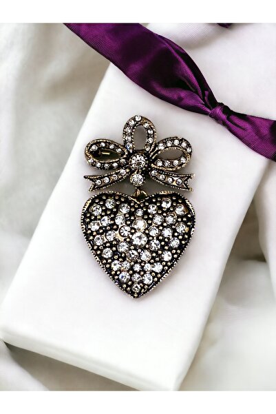 FAYRA ACCESSORIES Kristal Taşlı Kalp Broş