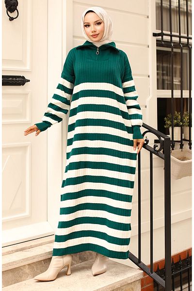 sefamerve Φόρεμα με ριγέ πλεκτό 11042-07 Emerald Green