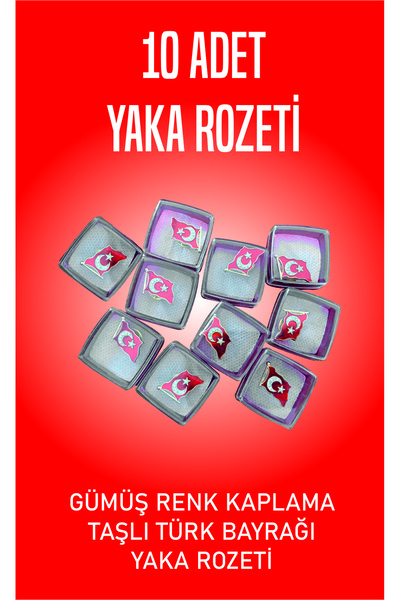 ÖZDOĞAN Dalgalı Türk Bayrağı Gümüş Renk Yaka Rozeti 10'Lu Paket