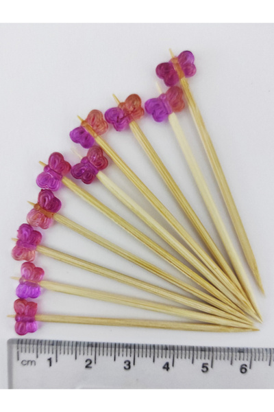 BEYHAN BAYHAN 50 Adet Dekoratif Mini Pembe Kelebek Boncuklu Pasta Kürdanı 6 C...