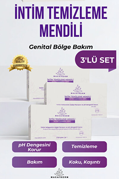 Macaiderm Üçlü Fırsat Set Genital Bölge Bakımı İntim Temizleme Mendili pH Dengeli Formül 20 Şase