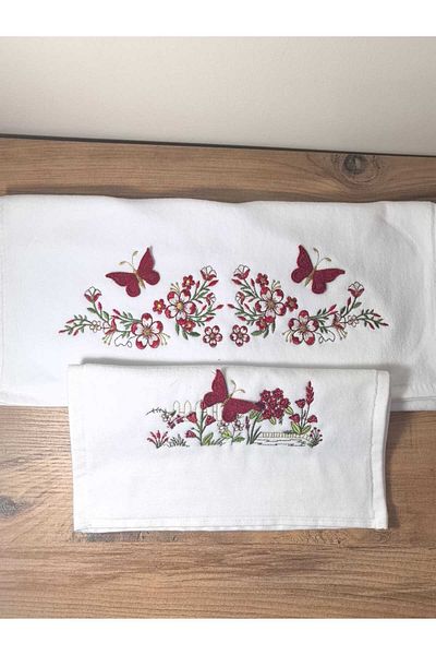 Peacock Mother and Daughter 3D Embroidered Towel 2 Pieces 100% Cotton
