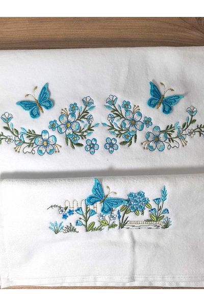 Peacock Mother and Daughter 3D Embroidered Towel 2 Pieces 100% Cotton