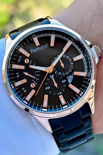 Ferrucci Men's Wristwatch with Calendar Steel Cord 3 Atm Water Resistant Bracelet Gift