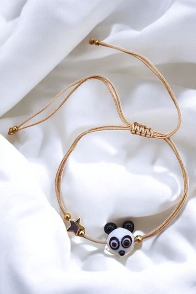 PETEK AKSESUAR Panda Handmade Glass Murano Anklet Bracelet