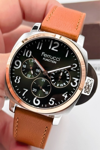 Ferrucci Men's Wristwatch - Tan Leather Cord, 3Atm Bracelet, Gift Sdfer141