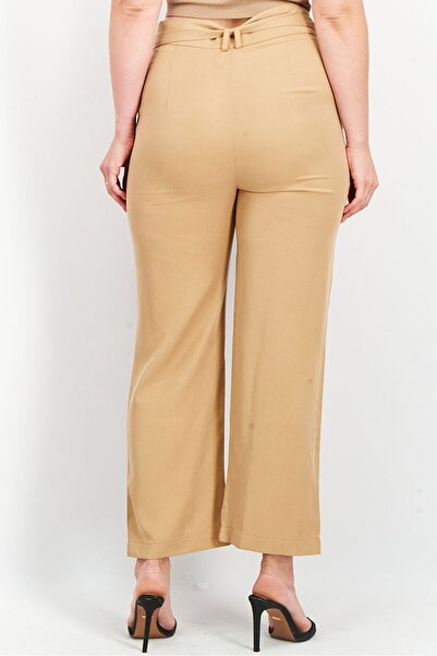 Tchibo Women Belted Solid Trouser Pants, Tan