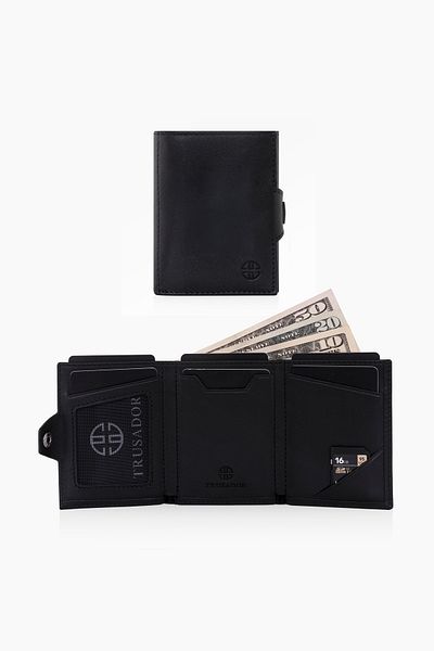 Trusador Verona Black Unisex Card Holder Genuine Leather Rfid Protected Minimalist Men Women Mini Wallet Gift
