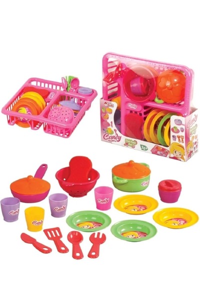 DeYiDo Candy & Ken Bulaşıklık Set - Mutfak Setleri - Ev Oyuncak Seti - Evcilik Mutfak Temizlik Oyunu 21 Prç