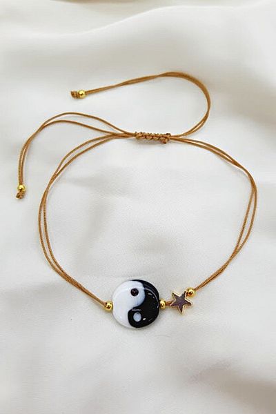 PETEK AKSESUAR Yingyang Handmade Glass Murano Anklet Bracelet