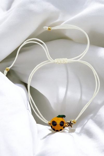 PETEK AKSESUAR Pumpkin Handmade Glass Murano Anklet Bracelet